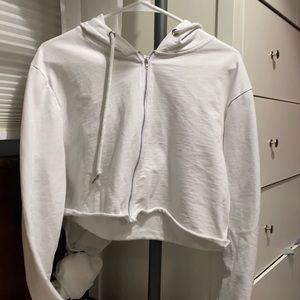 White cropped zip-up hoodie